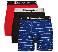 Champion Herren Boxer Briefs, Every Day Comfort Stretch Cotton Moisture-Wicking Underwear, Multi-Pack Retroshorts, Blau-weißes Schrift-Logo/Schwarz/Rot, 3 Stück, XX-Large (3er