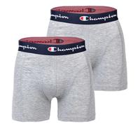 Champion Herren Boxershorts, 2er Pack - Baumwolle, Logobund, einfarbig M Grau