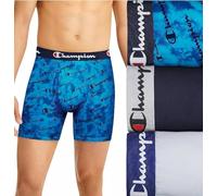 Champion Herren Underwear Boxer Briefs, Everyday Active, Lightweight Stretch, Multi Retroshorts, Blauer Druck Logo/Marineblau/Silverstone - 3er-Pack, Small