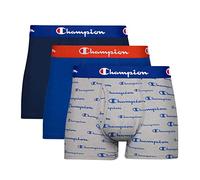 Champion Herren Trunks, Everyday Comfort Stretch Cotton Feuchtigkeitsableitende Unterwäsche, Multipack Badehose, Grey Heather Script Logo/Surf The Web/Navy, X-Large (3er Pack)