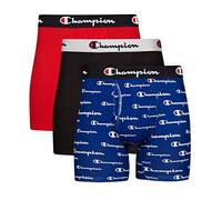 Champion Herren Boxer Briefs, Every Day Comfort Stretch Cotton Moisture-Wicking Underwear, Multi-Pack Retroshorts, Blau-weißes Schrift-Logo/Schwarz/Rot, 3 Stück, Small (3er