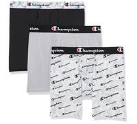 Champion Herren Underwear Boxer Briefs, Total Support Pouch, Assorted Multi-Pack Retroshorts, Grauer Druck mit Schrift-Logo, Ebenholz, Silverstone, 3 Stück, Medium (3er