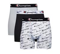 Champion Herren Underwear Boxer Briefs, Total Support Pouch, Assorted 3-Pack Retroshorts, Grauer Druck mit Schrift-Logo, Ebenholz, Silverstone, 3 Stück, XXL