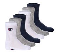 Champion Kinder Socken, 6er Pack - Crew Socken, einfarbig Blau/Weiß/Grau 27-30