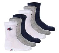 Champion Unisex Socks Basics 6pk Crew Füßlinge, Marineblau/Weiß/Klar Melange Grau, 31-34 EU