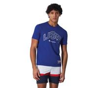 Champion Legacy Retro Sport - USA S/S Crewneck T-Shirt, Elektroblau, XL Herren SS24, Elektrischblau, XL