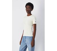 CHAMPION T-Shirt mit geripptem Rundhalsausschnitt in Ecru, Größe L