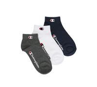 Champion Unisex Socken, 3er Pack - Quarter Socken, Basic, Logo Blau/Weiß/Grau EU 43-46