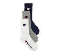 Champion Kinder Socken, 3er Pack - Crew Socken, einfarbig Blau/Weiß/Schwarz 31-34