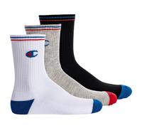 Champion Unisex Socken, 3 Paar - Crew Socken, Logo, Streifen Weiß/Grau/Schwarz EU 43-46