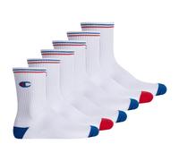 Champion Unisex Socken, 6 Paar - Crew Socken, Logo, Streifen Weiß EU 39-42