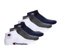Champion Unisex Socken, 6er Pack - Quarter Socken, Basic, Logo Blau/Weiß/Grau EU 39-42