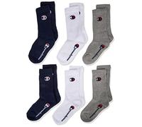 Champion Kinder Socken, 6er Pack - Crew Socken, einfarbig Blau/Weiß/Grau 31-34