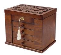 Changsuo Schmuckkästchen aus Holz für Frauen, Organizer-Box aus Massivholz mit Kombischloss für Schmuck, Uhren, Halsketten, Ring, Aufbewahrungsbox (dunkelbraun)