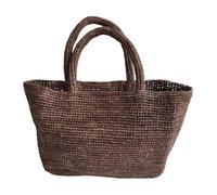 CHANGYUE Gewebte Damen-Strandtasche, einfarbig, Strohtasche mit großem Fassungsvermögen, handgefertigte Bast-Tasche for Alltag, Büro, Freizeit (Kaffee)