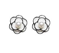 Channel V Vintage Schwarze Rose Ohrringe Silber Post für Frauen Schwarz Weiß Blume Kleine Perle Ohrring für Geburtstag Valentinstag Geschenk