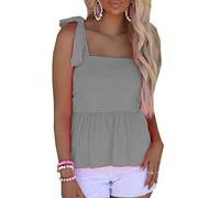 Channgya Große Größe S-3Xl Sommer-Tops Für Damen, Lässig, Quadratischer Kragen, Ärmellos, Schulter-Schnürschleife, Basic Streetwear-Strick-Sling-Top, Modisch, Einfarbig, Bequemes, Leichtes T-Shirt, C