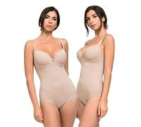 Channo Schlankmachender und formender Damen-Body mit unsichtbarem Nylon-Effekt - Packung mit 2, Nerz, L