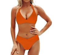 Chanpning Bikini Damen Set Push Up Zweiteiler Große Größen Bademode Bikinis Bauchkontrolle Freizeit Swimmsuit V Ausschnitt Schwimmanzug Swimsuit Oberteil Und Bikinihose Beach Zweiteiliger Tankini Set