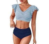 Chanpning Bikini Damen Set Sport High Waist Große Größen Badeanzug Bikinis Bauchkontrolle Strandmode Strandbikini Bequem Badeanzüge Schwimmanzug Oberteil Mit Badeshorts Beach Zweiteiliger Tankini Set