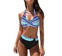 Chanpning Bikini Push Up Damen Set Zweiteiler High Waist Bademode Bikinis V Ausschnitt Bauchkontrolle Schwimmanzug Bequem Strandbikini Swimmsuit Oberteil Mit Badeshorts Beach Zweiteiliger Tankini Set
