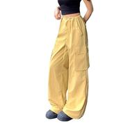 Chanpning Damen Cargohosen Mit Multi-Taschen Schlupfhose Y2k Wanderhose Parachute Relaxhose Elegant Trackpants Jungle Camp Outfit Sommer Sweatpants Lang Hosenrock Tanzhose