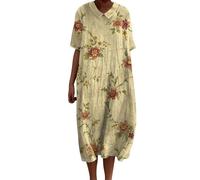 Chanpning Damen Kleid Knielang Sommerkleid Damen Kurz Kleider Damen Sommerkleidung Damen Mit Blumenmuster Lässiges Kurzes Kleid Kleider Damen Sommer Lang Sommerkleid Damen Elegant