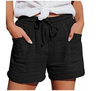 Chanpning Damen Shorts Sommer Mode Lässige Musselin Hose mit hoher Taille Gerades Bein Sport Lässige Lockere Shorts mit Kordelzug Kurze Hose mit Taschen Gummiband Freizeit Shorts Elastische Stoffhose