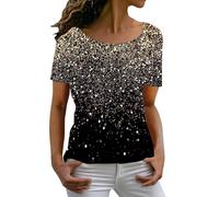 Chanpning Glitzer Oberteile Damen Fasching Aesthetic Große Größen Shirt Sexy Blusentop Elegant Tunika Casual Top Rave Party Blusen Rundhals Kostüm Leichte Sweatshirt Kurzarm Bluse 2-In Shirts
