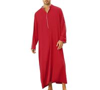 Chanpning Herren Kaftan Dubai Jelaba Hemd Robe für Männer Muslim Kaftan Thobe Baumwolle Gebetskleid Ethno Kaftan Kami Muslim Outfit Einfarbig Kleider Mittlerer Osten Gebetskleidung Ferace Mantel