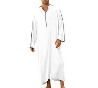 Chanpning Herren Kaftan Dubai Jelaba Hemd Robe für Männer Muslim Kaftan Thobe Baumwolle Gebetskleid Ethno Kaftan Kami Muslim Outfit Einfarbig Kleider Mittlerer Osten Gebetskleidung Ferace Mantel
