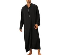 Chanpning Herren Kaftan Dubai Jelaba Hemd Robe für Männer Muslim Kaftan Thobe Baumwolle Gebetskleid Ethno Kaftan Kami Muslim Outfit Einfarbig Kleider Mittlerer Osten Gebetskleidung Ferace Mantel