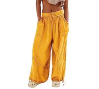 Chanpning Hose Damen Sommer Casual Baumwolle Lange Haremshose Strandhose Outdoor Hosen Für Damen Beiläufig Weich Haremshose Damen Haremshose Aladinhose Balkenförmige Haremshosen Damen Hose