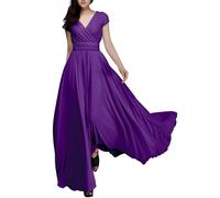 Chanpning Kleid Damen Schwarz Lang Kleid Kurzarm Hohe Taille Maxikleid Kleid Lang Sommer Weißes Sommerkleid Damen Knielang Elegant Tunika Kleid Wickelkleid Damen Sommer Sommerkleid Damen Weiß