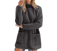 Chanpning Pullover Damen Fleecepullover Lang Teddyjacke Teddy Flauschiger Teddyfleece Pullover Kuschelpullover Winterpullover Plüschpullover Kuschelpullover Kapuzenpullover Winter Mit Taschen Top