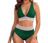 Chanpning Sportbikini Für Damen Große Größen High Waist Badeanzug Bikinis Bauchkontrolle V Ausschnitt Schwimmanzug Strandmode Swimmsuit Swimwear Oberteil Und Bikinihose Beach Zweiteiliger Tankini Set