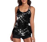 Chanpning Tankini Damen Bauchweg Bademode Set Damen Freizeit Tankini Badeanzug Zweiteiler Tankinis Set Sommer Elegant Badeanzüge für Damen Tankini Oberteil mit Badeshorts