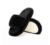 Chantomoo Damen-Hausschuhe Memory-Schaum Haus-und Schlafzimmer-Hausschuhe für Frauen flauschiger Plüsch bequem mit Kunstfell gefüttert Slide-Schuhe Geschenk,Schwarz,38/39 EU
