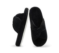 Chantomoo Hausschuhe für Frauen Memory Foam Haus Schlafzimmer Cord Schleife Crossbands Slide Slipper Schuhe Bequem Trendy Geschenk Hausschuhe, Schwarz, 36 37 EU