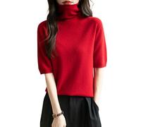 Chanyarn Damen 100% Merinowolle Kurzarm Pullover 2025 Frühjahr Sommer Winter Weich Leicht Rollkragen Nahtloser Strickpullover Sweatshirt