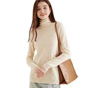 Chanyarn Damen Rollkragenpullover 100% Merinowolle Herbst Winter Basic warm weich langärmelig Nahtloser Strickpullover (Beige,L)
