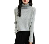 Chanyarn Damen Rollkragenpullover aus 100 % Merinowolle, für Herbst und Winter, klassisch, warm, weich, Raglan-Langarm-Strickpullover, Hellgrau, X-Groß