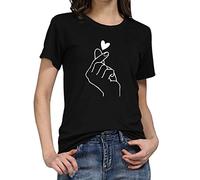 CHAOEN Damen Kurzarm T-Shirt Herz Druck Shirt Sommer Oberteile Casual Rundhals Blickdicht Tshirt Tunika Kurzen Ärmeln Hemd Bluse Top