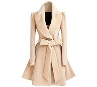 CHAOEN Damen Mantel Wintercoat Revers Mantel Trenchcoat Winter Lang A-Swing-Mantel Jacke Outwear mit Gürtel
