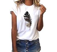 CHAOEN Damen Tshirt Bequem Lässig Oberteile Frühling Sommer Blusen Frauen Lose Kurzarm Feder Druck Basic Shirt Hemd Bluse Top