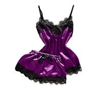 CHAOEN Pyjama Set Shorts Damen Spitze Nachthemd Dessous Kurz Hose Schlafanzüge Satin Stickerei Sommer Crop Top Camisole Nachtwäsche Negligee Trägern Straps Wäsche 2stück