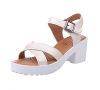 CHAOEN Sandalen Damen Mit Absatz Retro Römische Sandaletten Muffin Bottom Plateau Keilsandalen Schnalle Sommer Trekkingsandalen Damensandalen mit Absatz