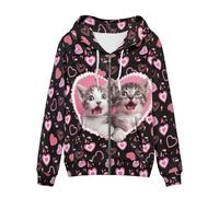 chaqlin Damen Full-Zip Hoodie Sweatshirt Athletic Hoodies Zip Up Hoodies Pullover Langarm Jacke mit Tasche Kordelzug, Love Pink Cat, 46