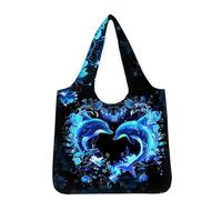 chaqlin Neon-Delfin Einkaufstaschen Große Wiederverwendbare Tragetaschen Damen Lebensmittel Taschen Organizer Faltbare Einkaufstasche Shopping Schulter Handtasche mit Innentasche