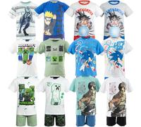 Characters Cartoons Videospiele Anime Manga Film - Kinder - passender Schlafanzug Set 2 Stück T-Shirt und Shorts - Frühling Sommer, Attack On Titan 2059 Weiß, 12 Jahre